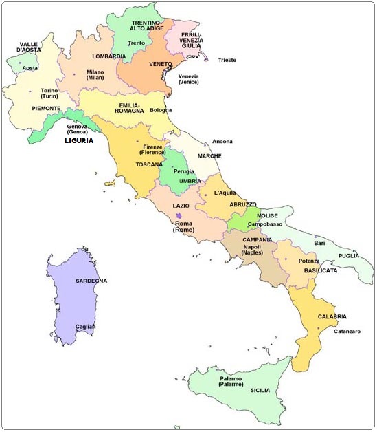 regije italija karta Italija Regije I Glavni Gradovi Pletikosa Marketing regije italija karta